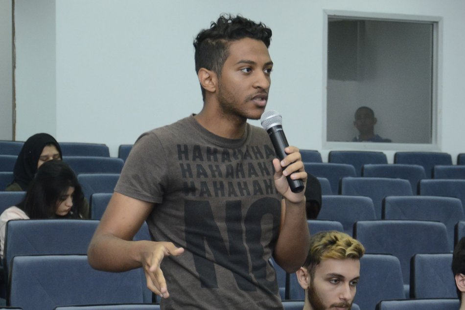Engineering faculty staff meeting with students